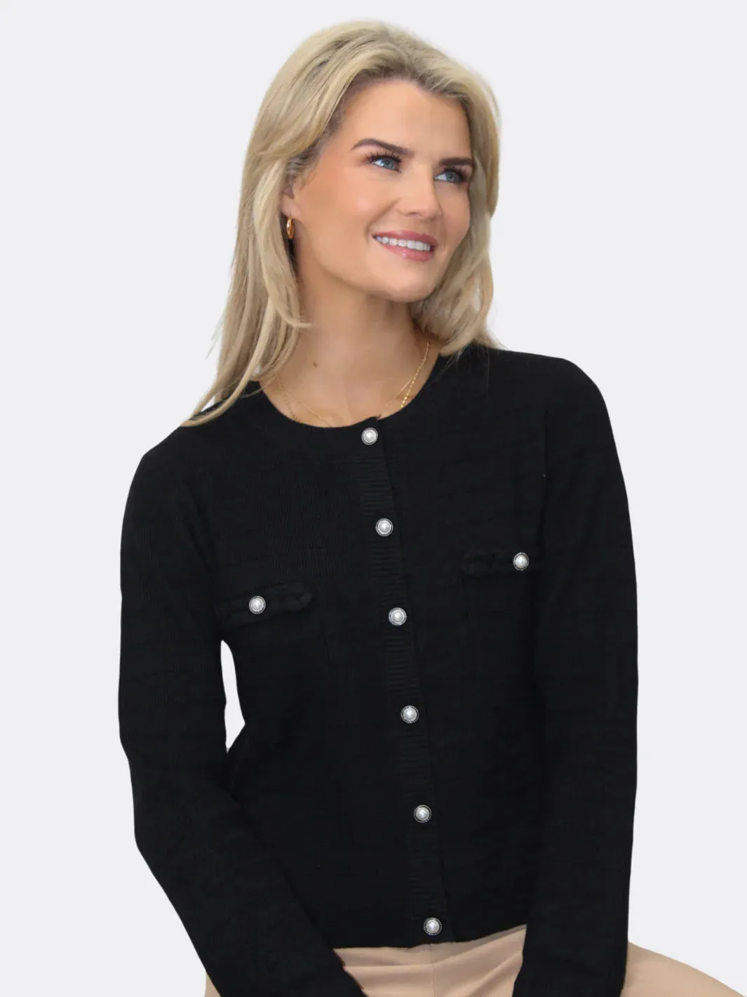 Kate And Pippa Zuki Short Cardigan with Pearl buttons. Red White or Black