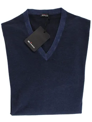 Kiton Cashmere V-Neck Sweater Dark Blue Hand Dyed M - EU 50