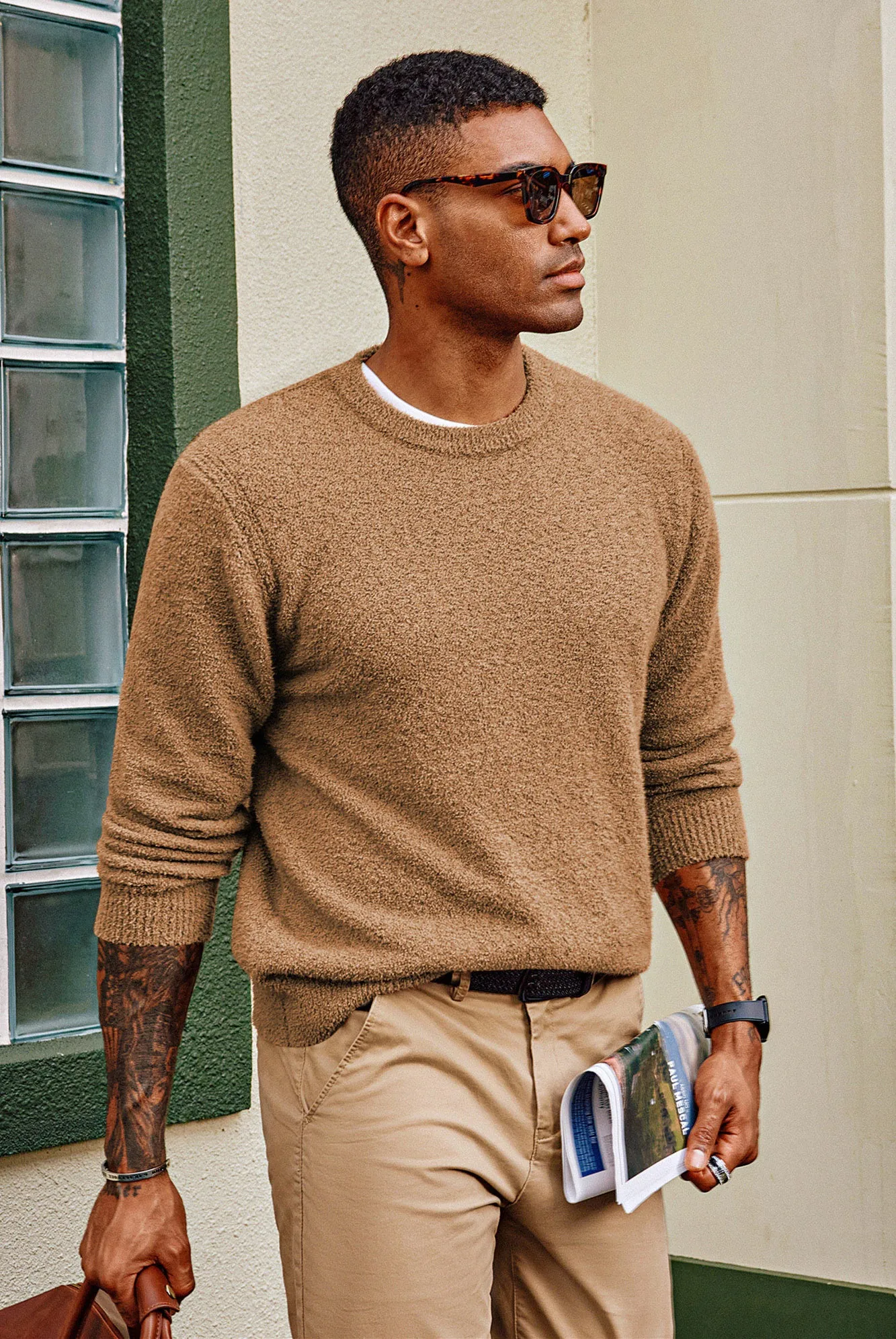 Men Ribbed Cuff Sweater Long Sleeve Crew Neck Pullover Knitwear