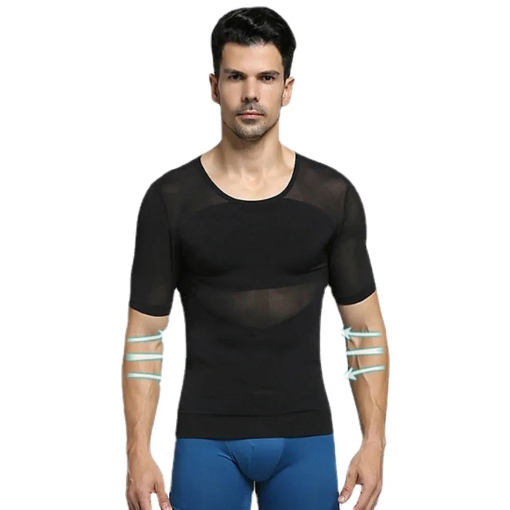 Men's Corset Shapewear Short-sleeved Strong Pressure Abdomen Cross Corset to Reduce Belly Tight-fitting Body Vest Muscular Male Corset