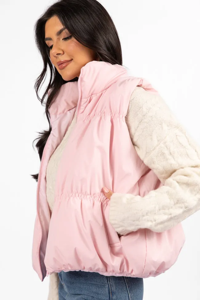 Mountain High Light Pink Ruched Puffer Vest