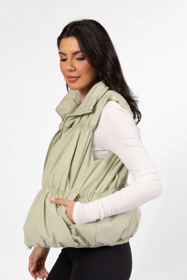 Mountain High Sage Ruched Puffer Vest