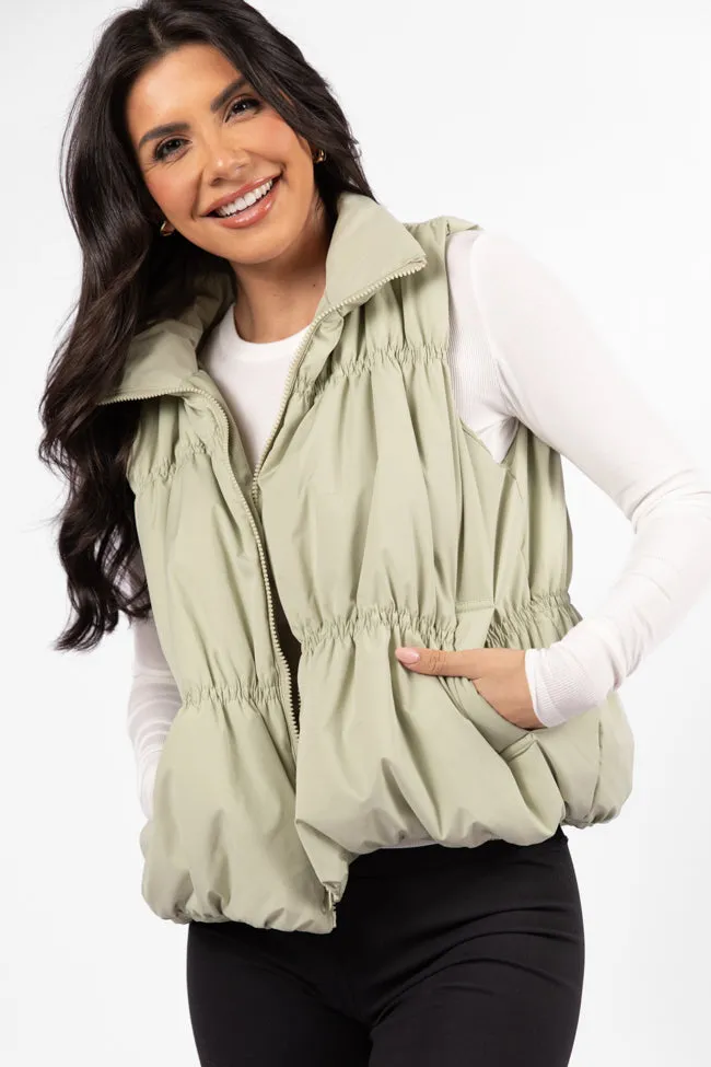 Mountain High Sage Ruched Puffer Vest