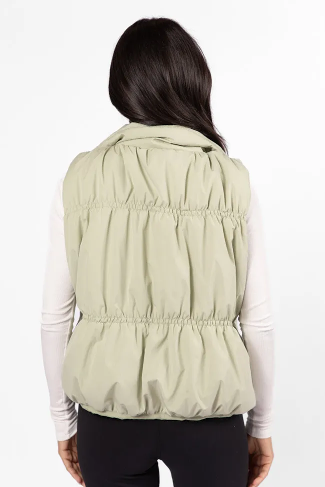 Mountain High Sage Ruched Puffer Vest