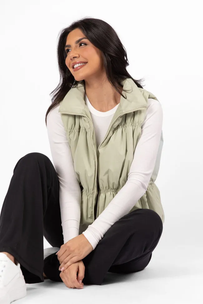 Mountain High Sage Ruched Puffer Vest