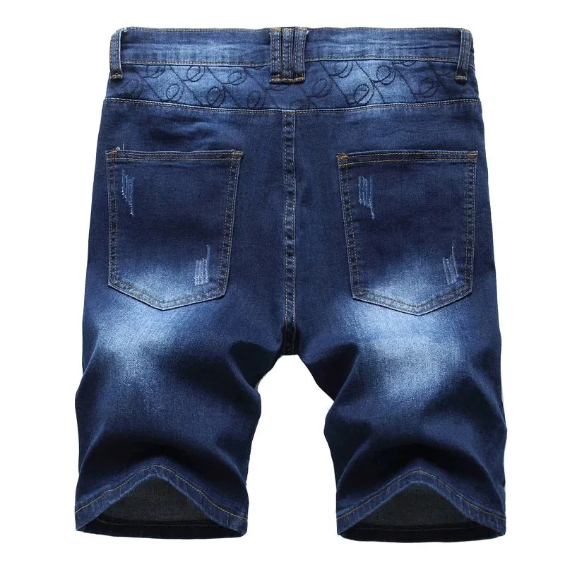 Multi-pocket Zipper Jeans Summer Fashion Denim Shorts for Men Stretch Straight Casual Denim