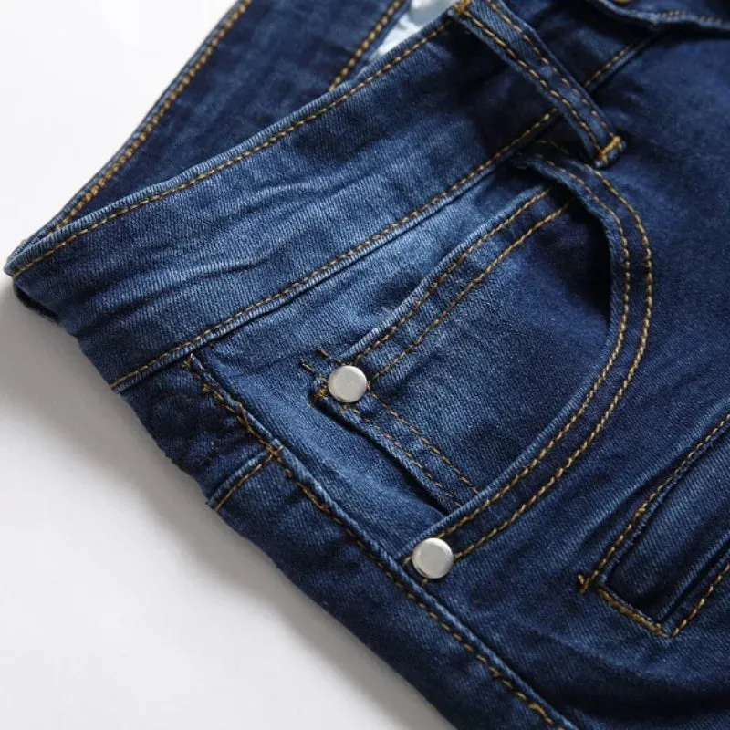 Multi-pocket Zipper Jeans Summer Fashion Denim Shorts for Men Stretch Straight Casual Denim