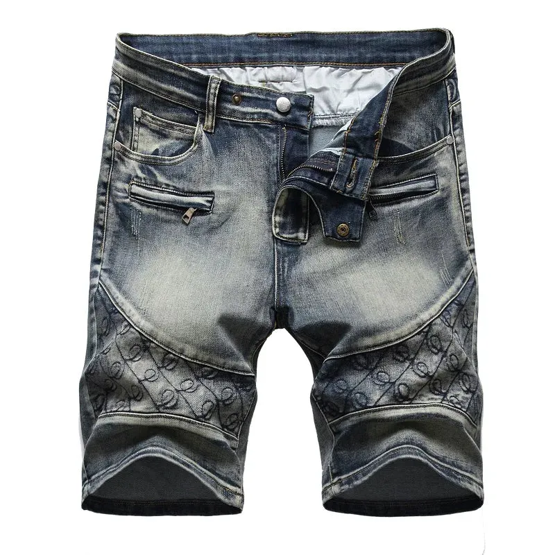 Multi-pocket Zipper Jeans Summer Fashion Denim Shorts for Men Stretch Straight Casual Denim