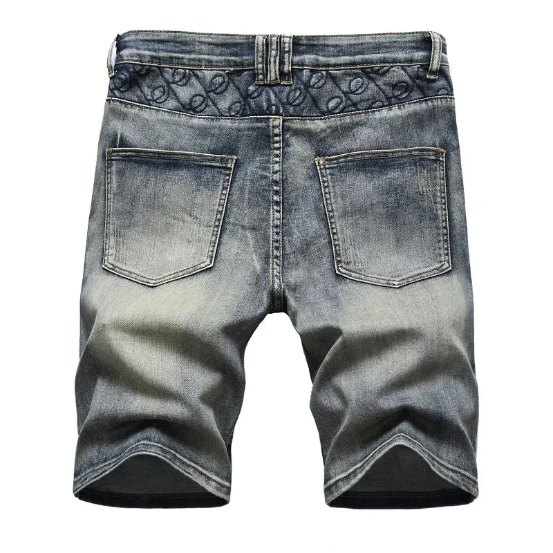 Multi-pocket Zipper Jeans Summer Fashion Denim Shorts for Men Stretch Straight Casual Denim