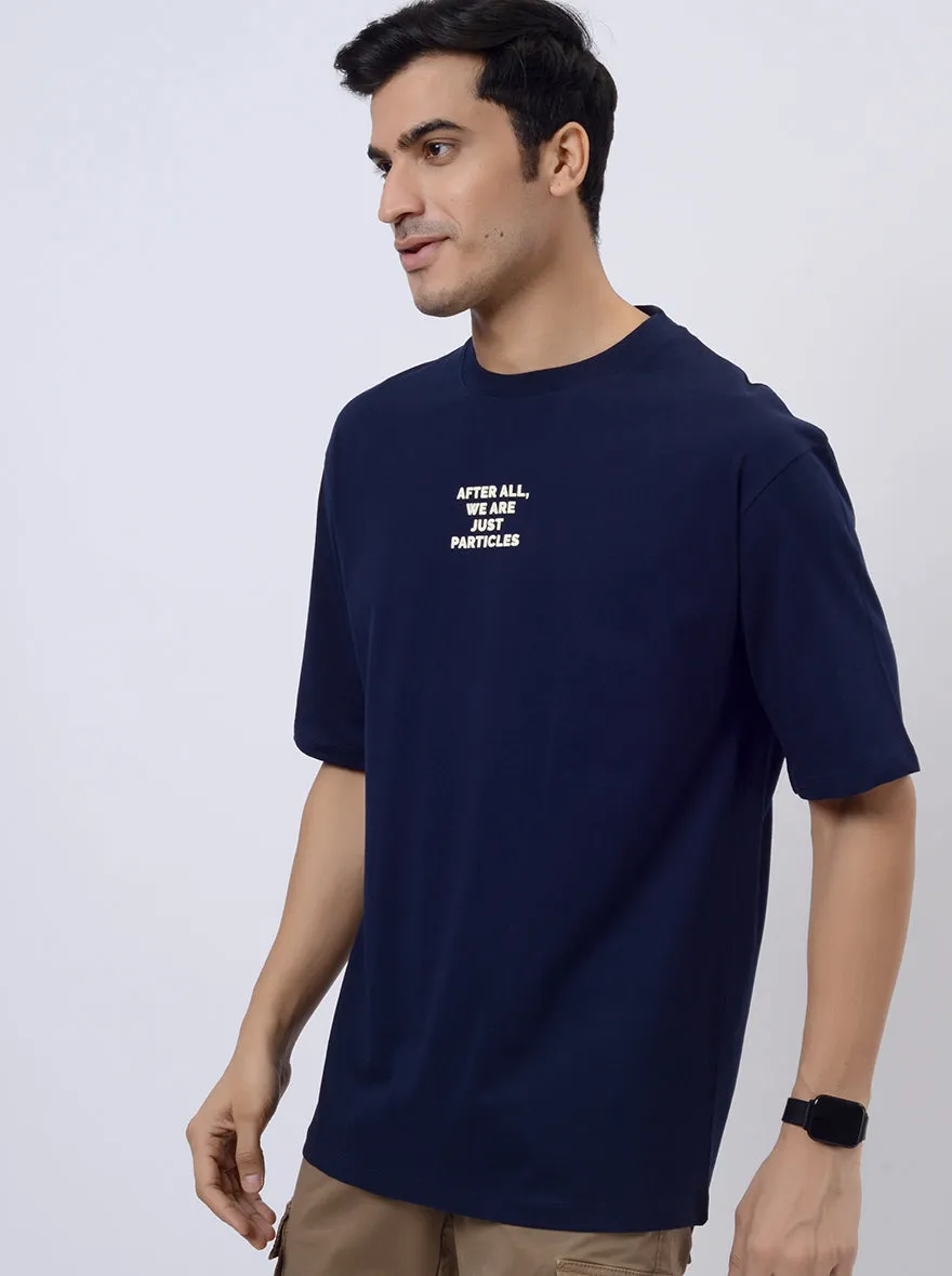 Navy Blue Printed Relax Fit  Oversized T-Shirt | JadeBlue