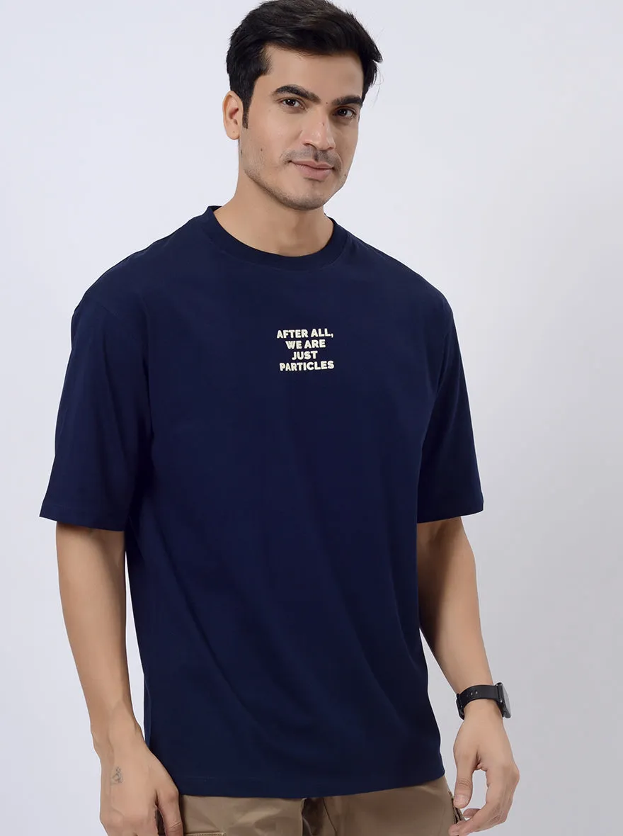 Navy Blue Printed Relax Fit  Oversized T-Shirt | JadeBlue