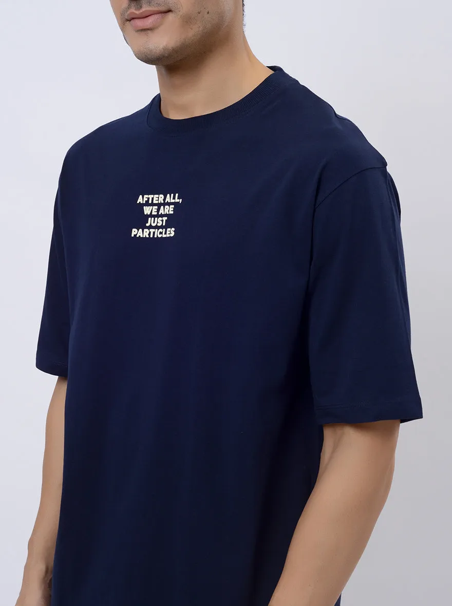 Navy Blue Printed Relax Fit  Oversized T-Shirt | JadeBlue