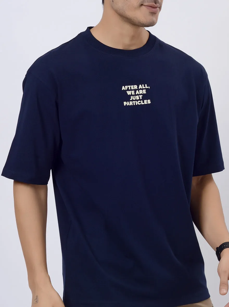 Navy Blue Printed Relax Fit  Oversized T-Shirt | JadeBlue