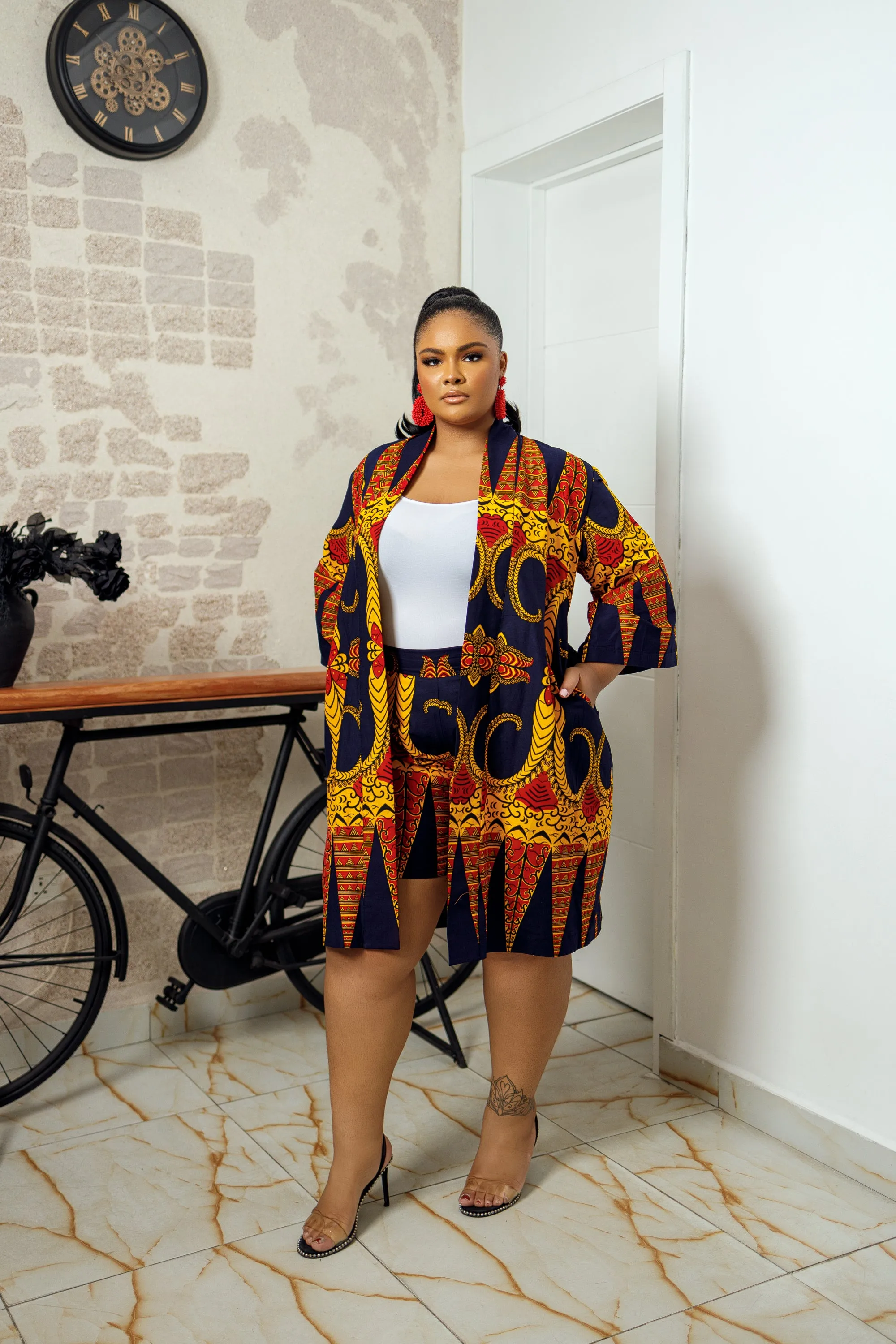 ONYEKA AFRICAN PRINT KIMONO & SHORTS SET