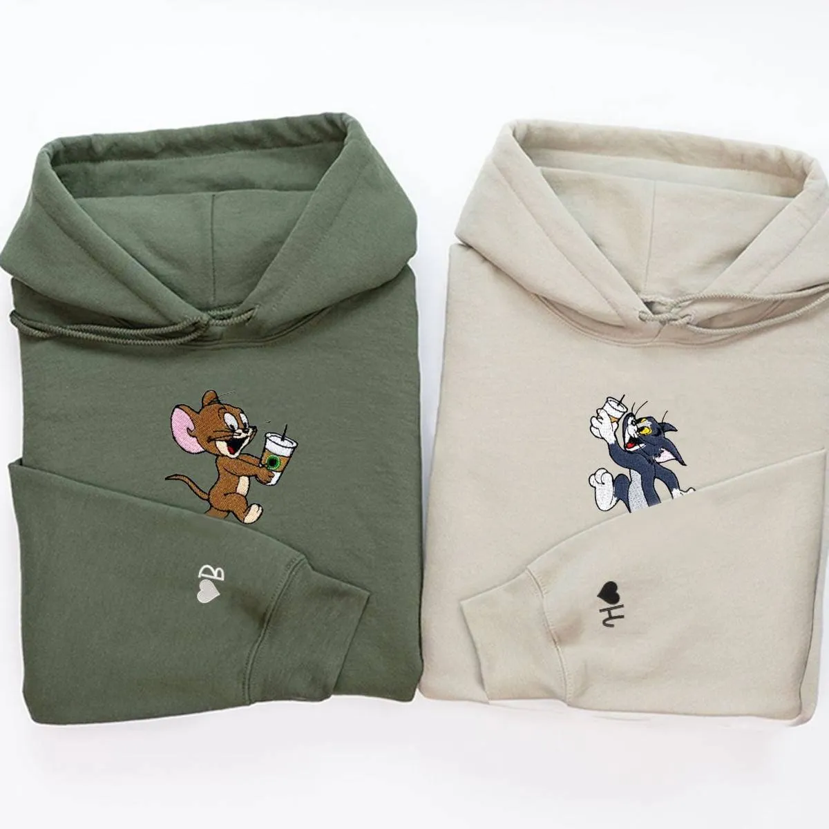 "Cat And Mouse Couple" Couple Sweatshirts - Custom Embroidered Matching Hoodies For Couples