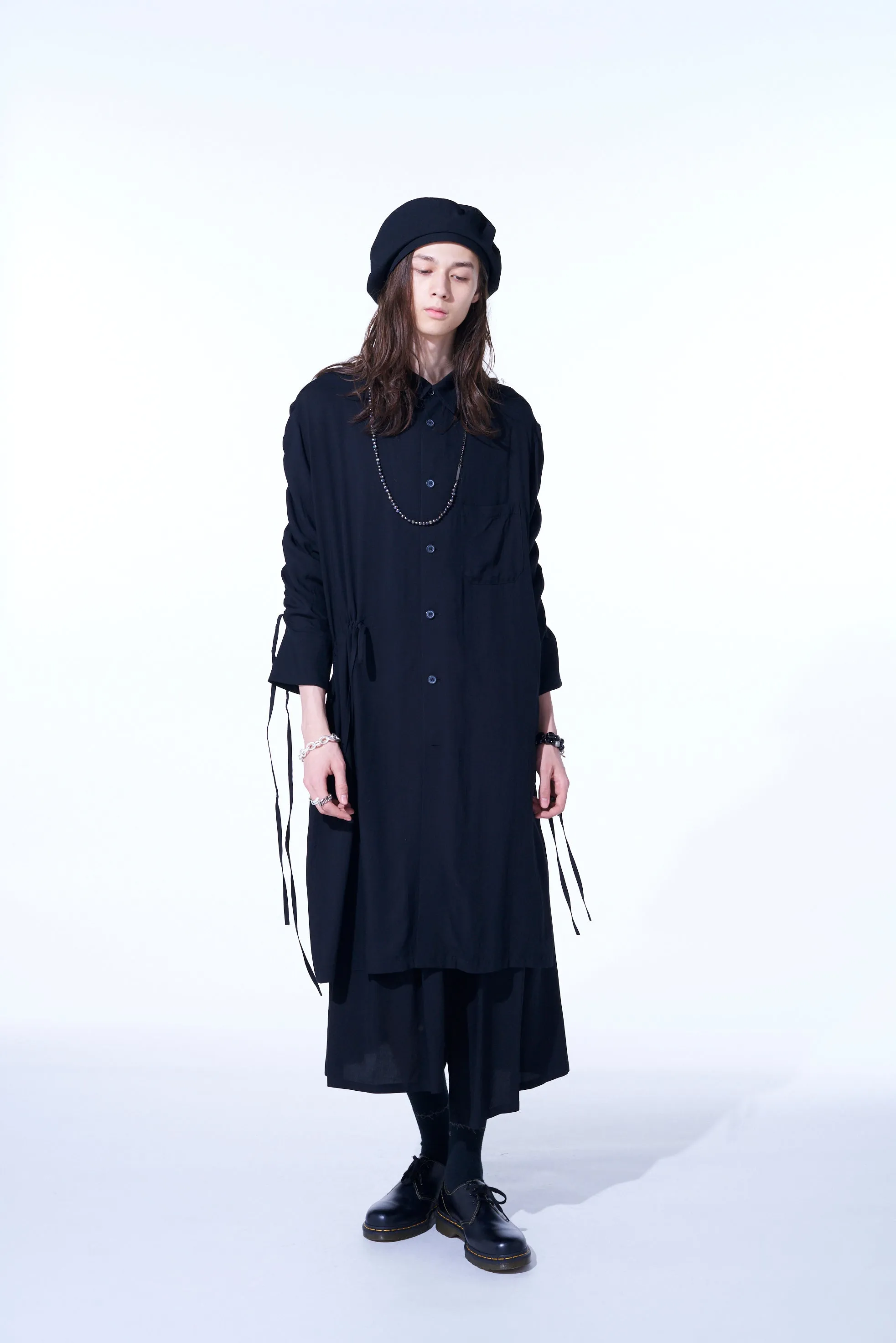 RAYON WASHER TWILL OVERSIZED LONG SHIRT WITH GATHERED STRINGS