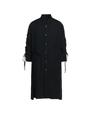 RAYON WASHER TWILL OVERSIZED LONG SHIRT WITH GATHERED STRINGS