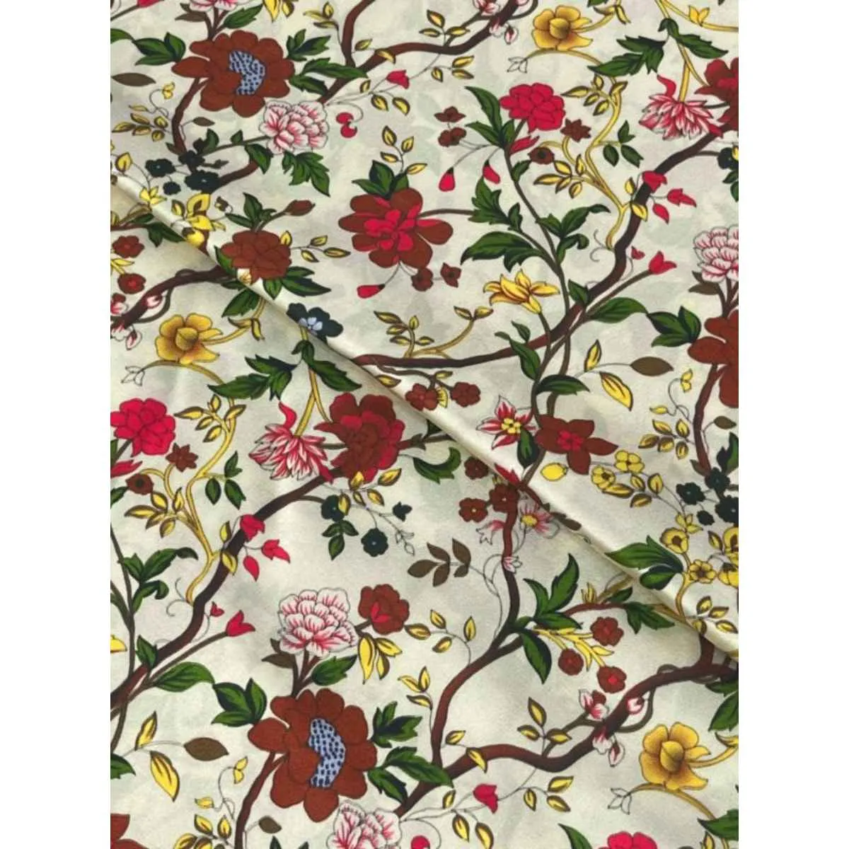 Red And Yellow Floral Printed Shamoz Silk Fabric