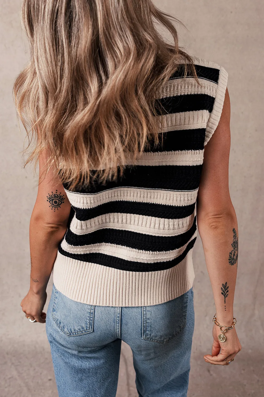 Ribbed Trim Knitted Sweater Vest