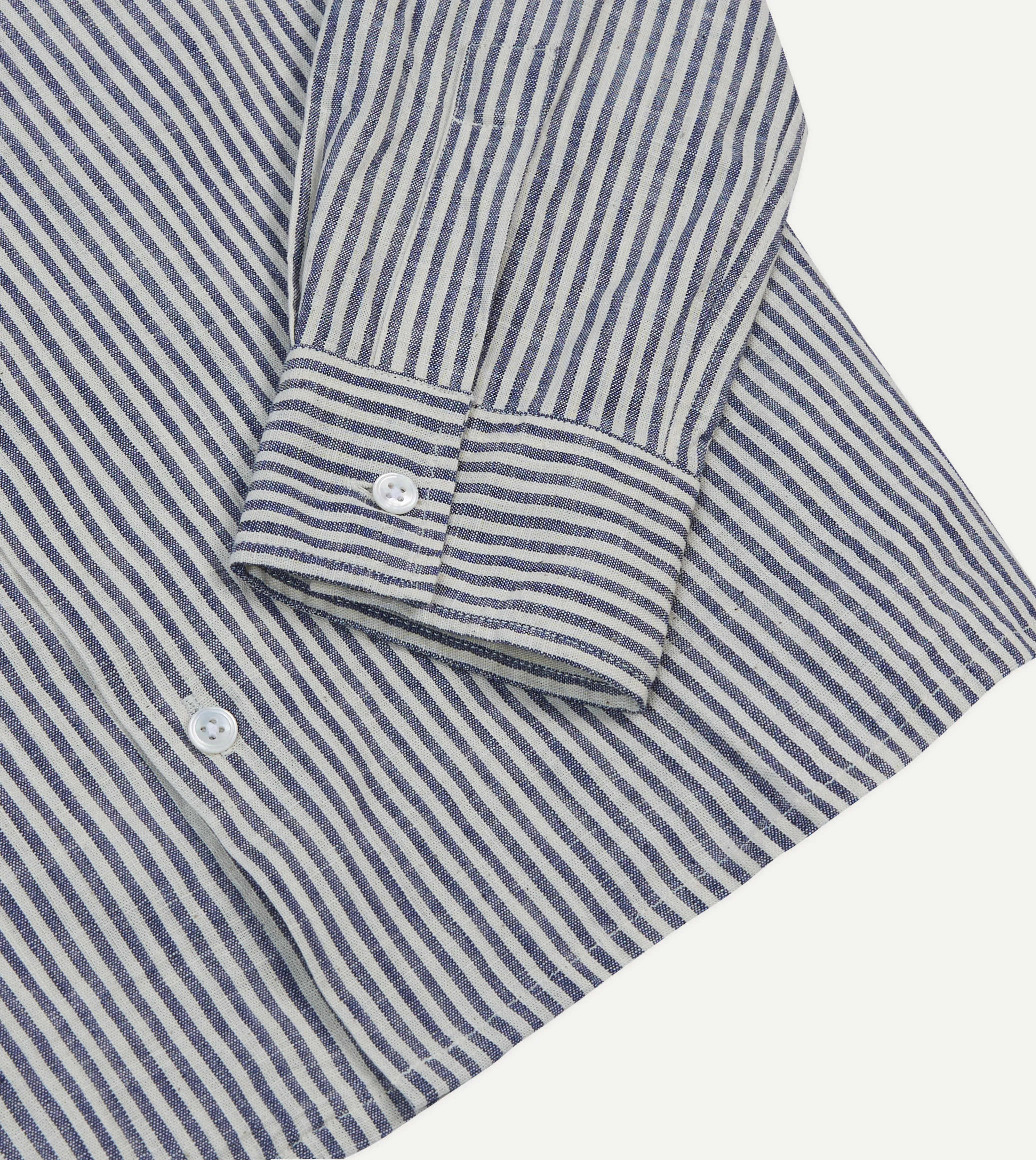 St. JOHN by Drake's Indigo Stripe Linen Camp Collar Long Sleeve Shirt