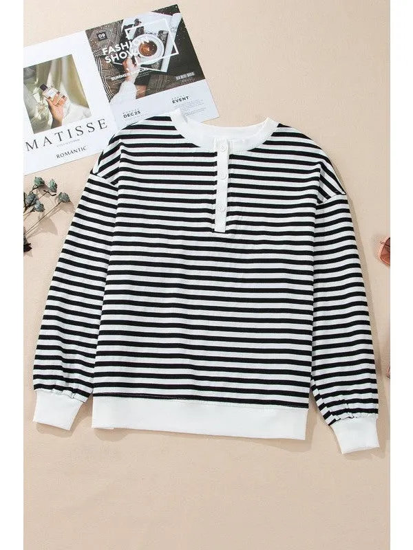 Stripe Color Block Crew Neck Oversized Sweatshirt