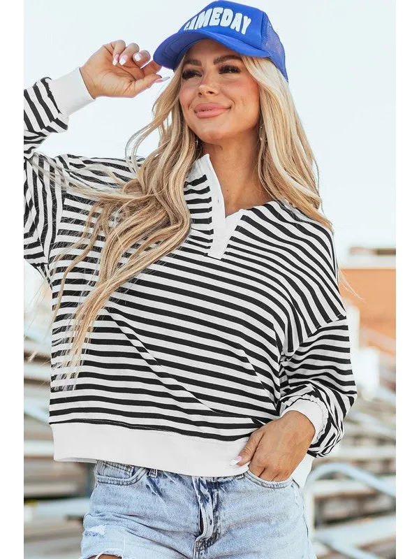 Stripe Color Block Crew Neck Oversized Sweatshirt