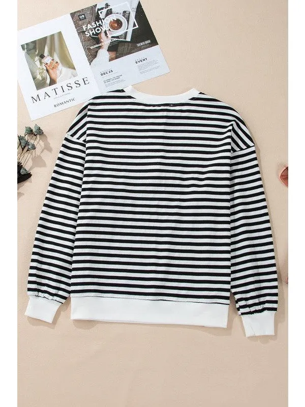 Stripe Color Block Crew Neck Oversized Sweatshirt