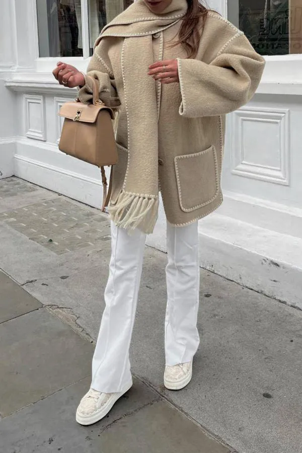 Stylish Chic Contrast Color Line Coat