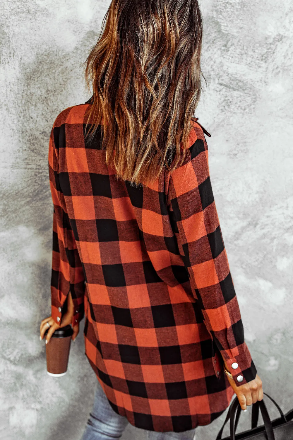 Turn-down Collar Plaid Shirt Coat