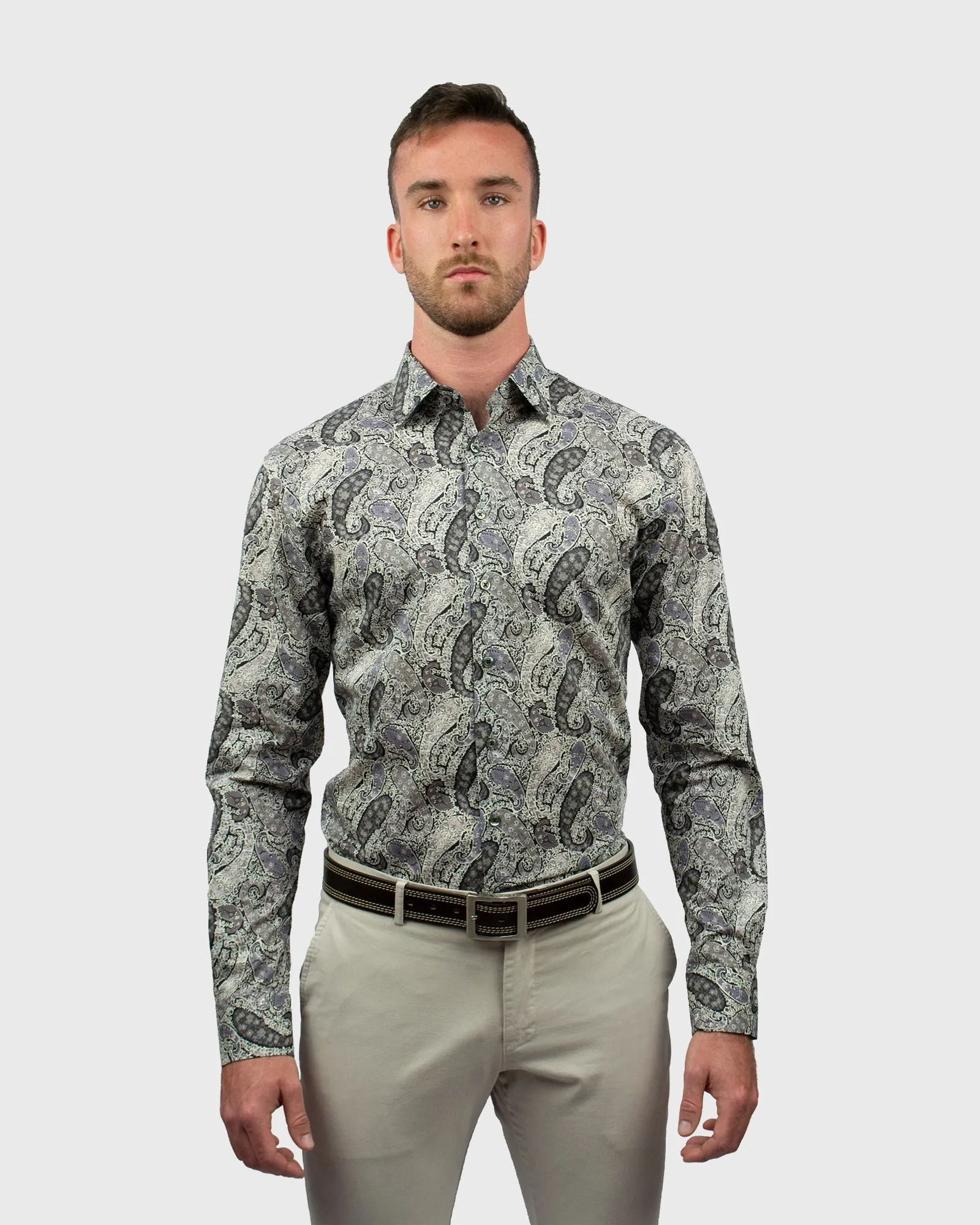 VINCENT & FRANKS S183636041S GREY PAISLEY LIBERTY PRINT SLIM SC SHIRT