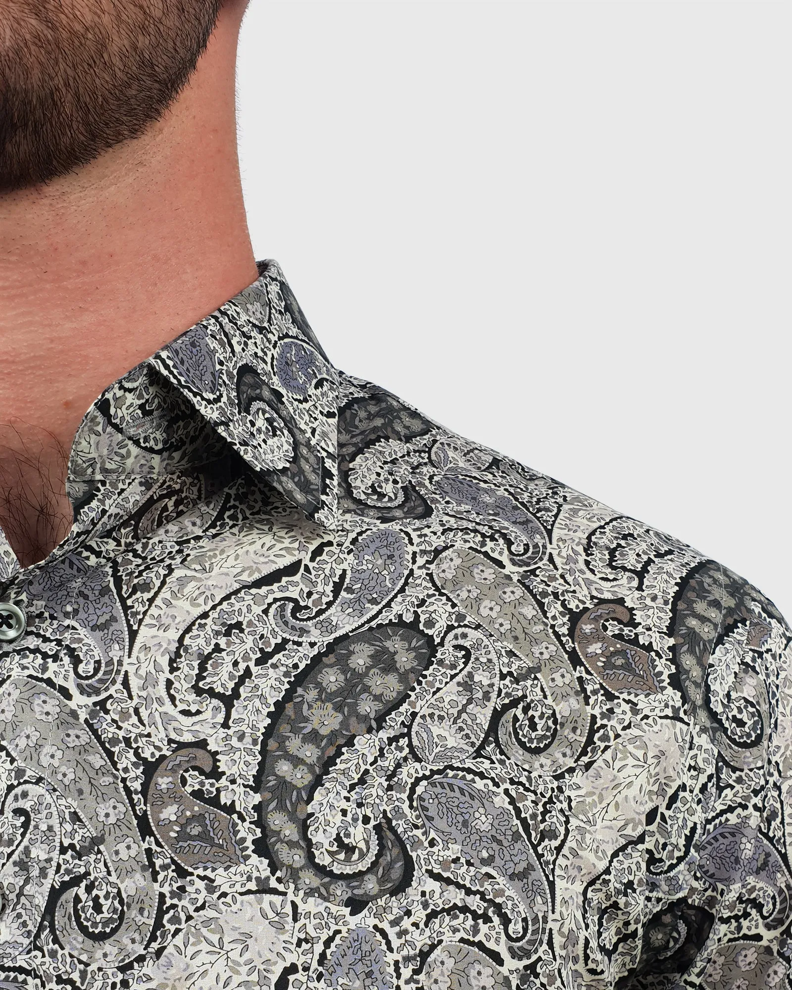 VINCENT & FRANKS S183636041S GREY PAISLEY LIBERTY PRINT SLIM SC SHIRT