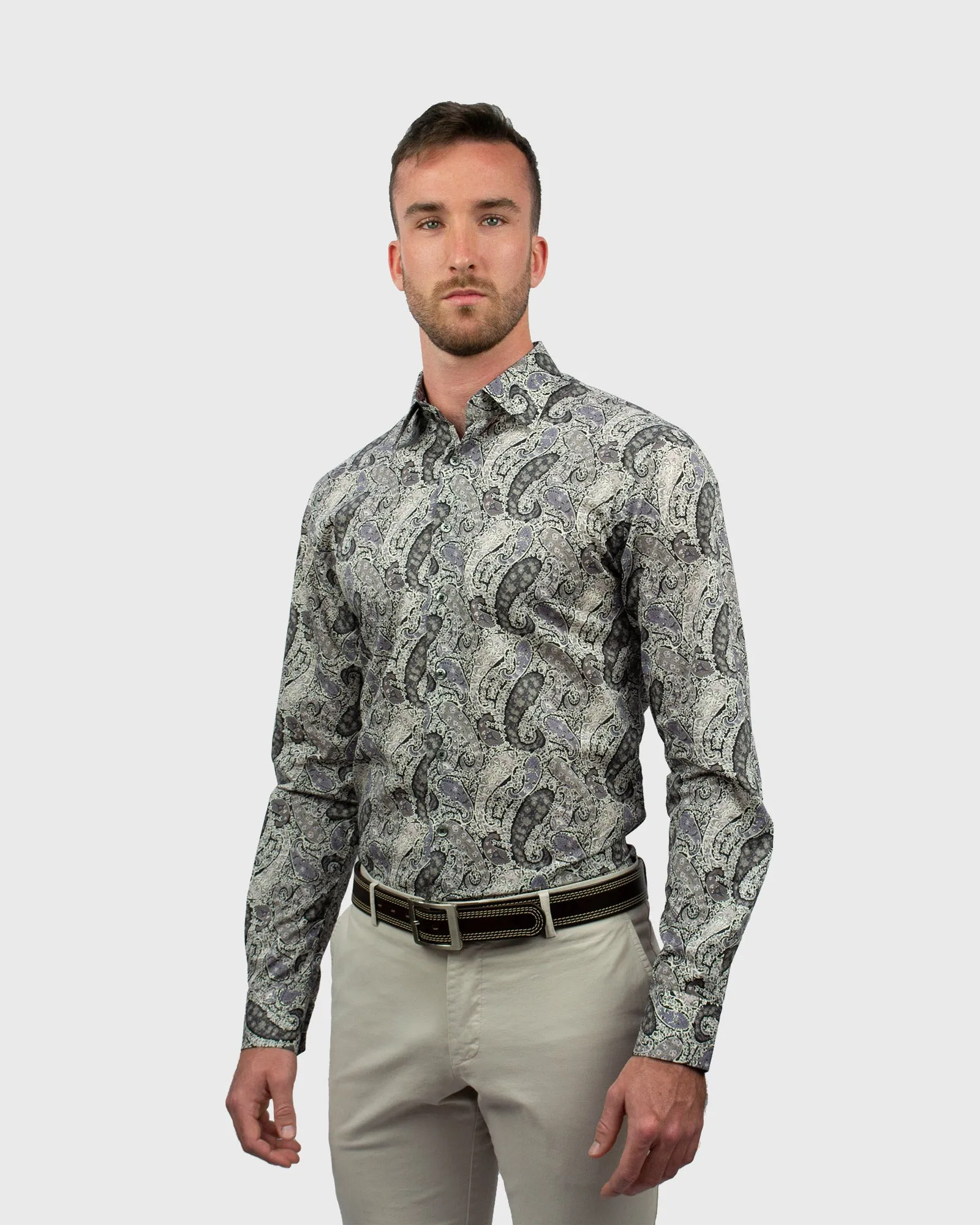 VINCENT & FRANKS S183636041S GREY PAISLEY LIBERTY PRINT SLIM SC SHIRT