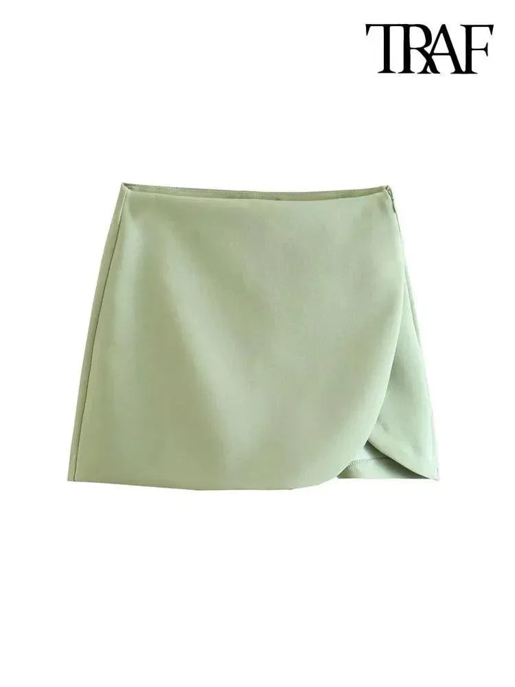 Vintage High Waist Zippered Skort Shorts: Elegant & Versatile Choice