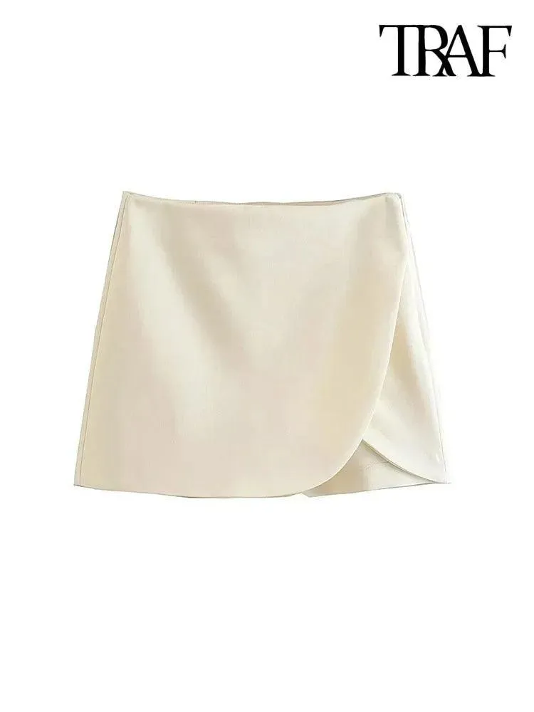 Vintage High Waist Zippered Skort Shorts: Elegant & Versatile Choice