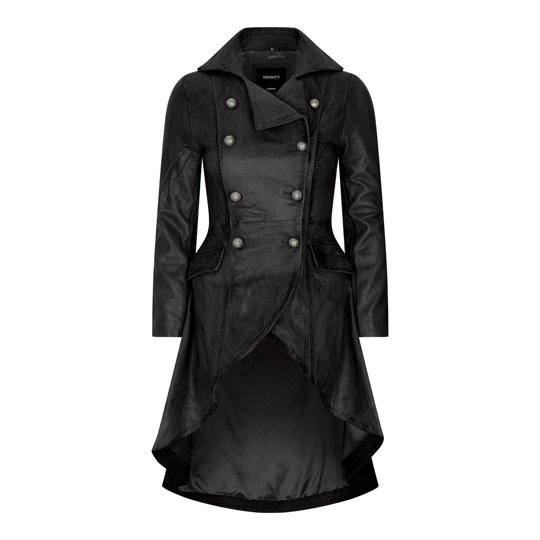 Women's Leather Jacket Tail Coat Gothic Double Breasted Trench Coat